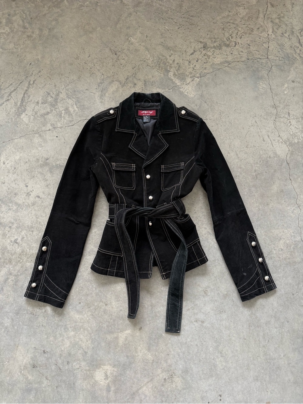 Lipsy Black Contrast-Stitch Belted Leather Jacket
